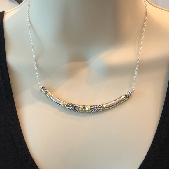 Gorgeous Silpada Sterling Silver .925 Brass Curved Bar Canyon Necklace - Picture 4 of 4